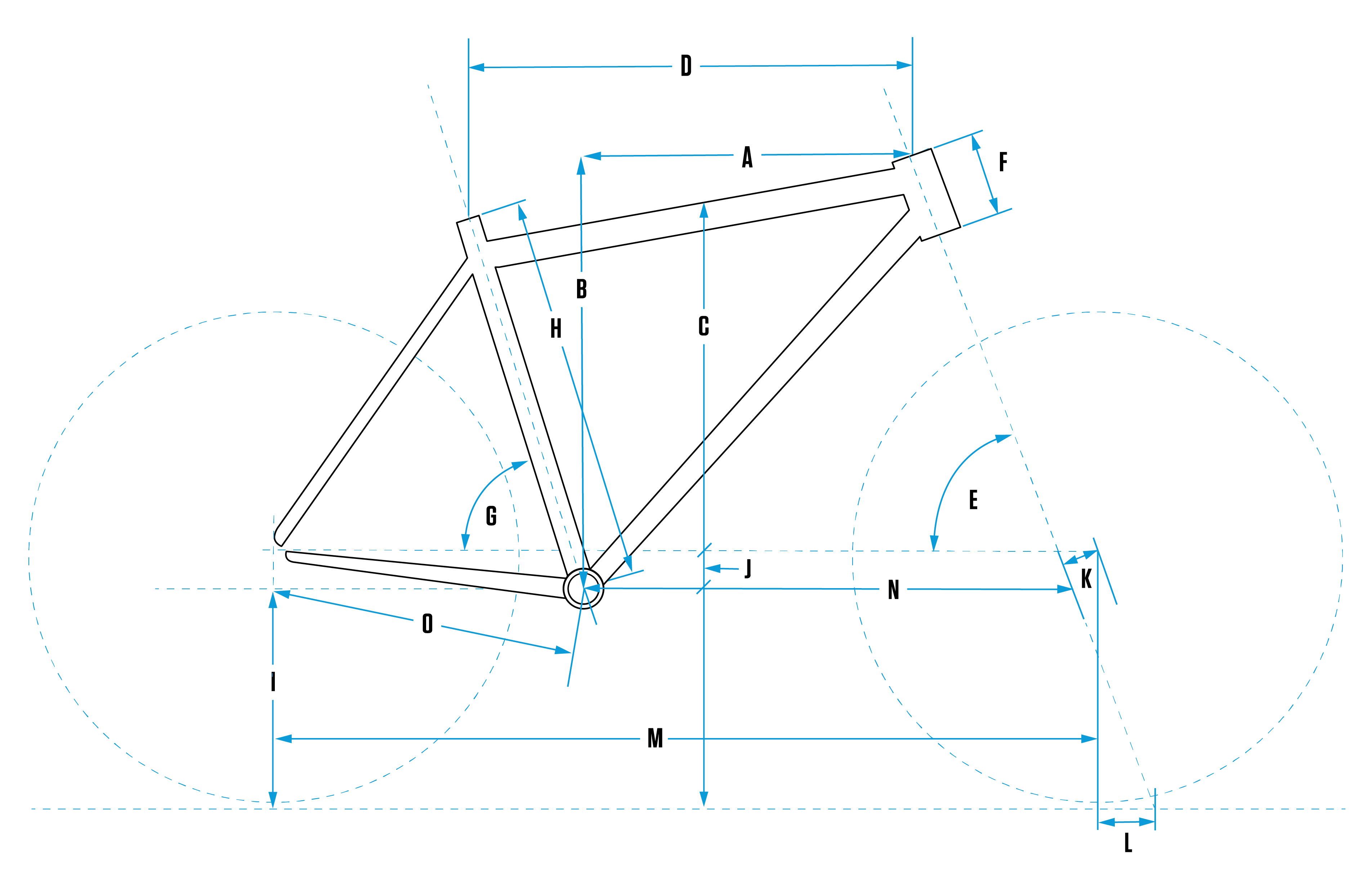 bike frame with labeled dimensions